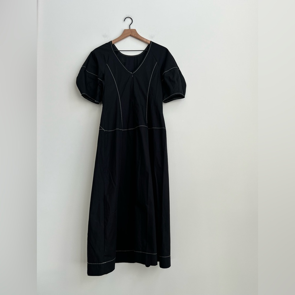 Madewell Puff-Sleeve Drop-Waist Midi Dress Black Minimalist NQ890 8 Cottagecore - Picture 10 of 12